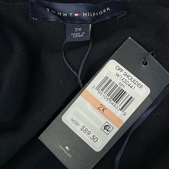 TOMMY HILFIGER Plus Size 2X Off-The-Shoulder Sweater Navy Blue White Stripe NWT - Picture 8 of 11